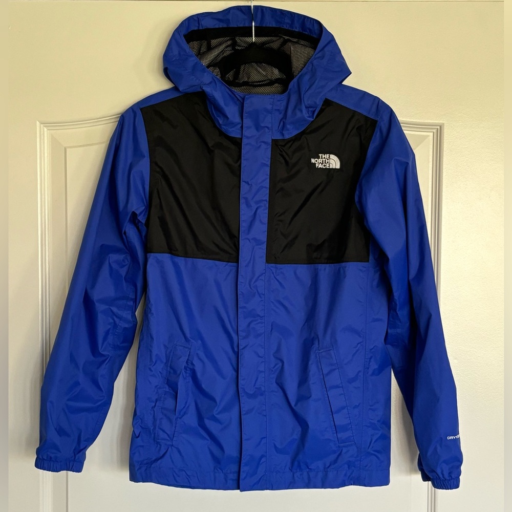 Boy's Large 14/16 The North Face Dryvent Rain Blue Hooded Full Zip Coat Jacket